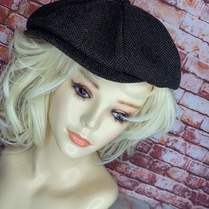 Beechfield Brown and Black Herringbone Slouchy Newsboy Hat